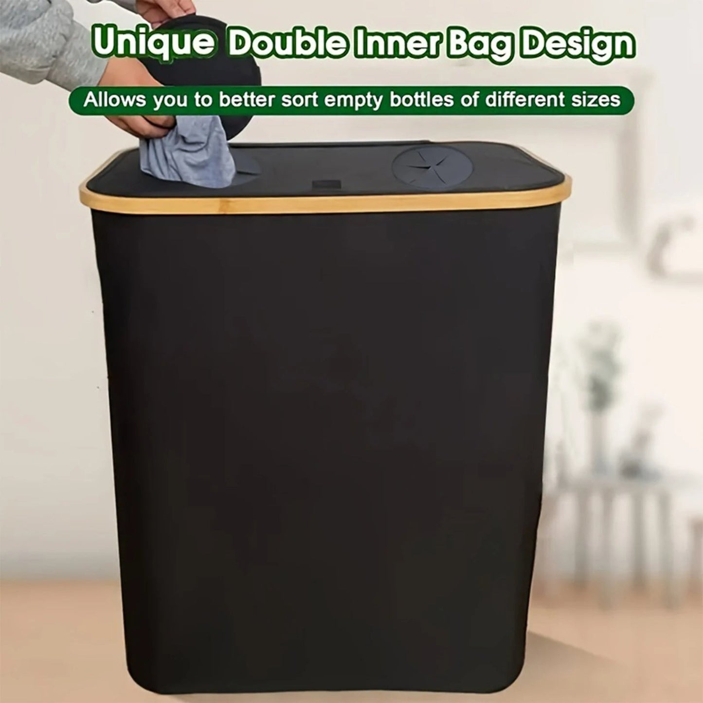 140L Foldable Oxford Double Layer Laundry Basket in Black