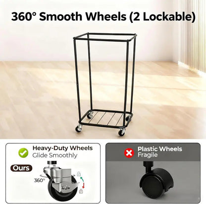 Wheeled Laundry Basket with Laundry Bag for Bathroom in Beige
