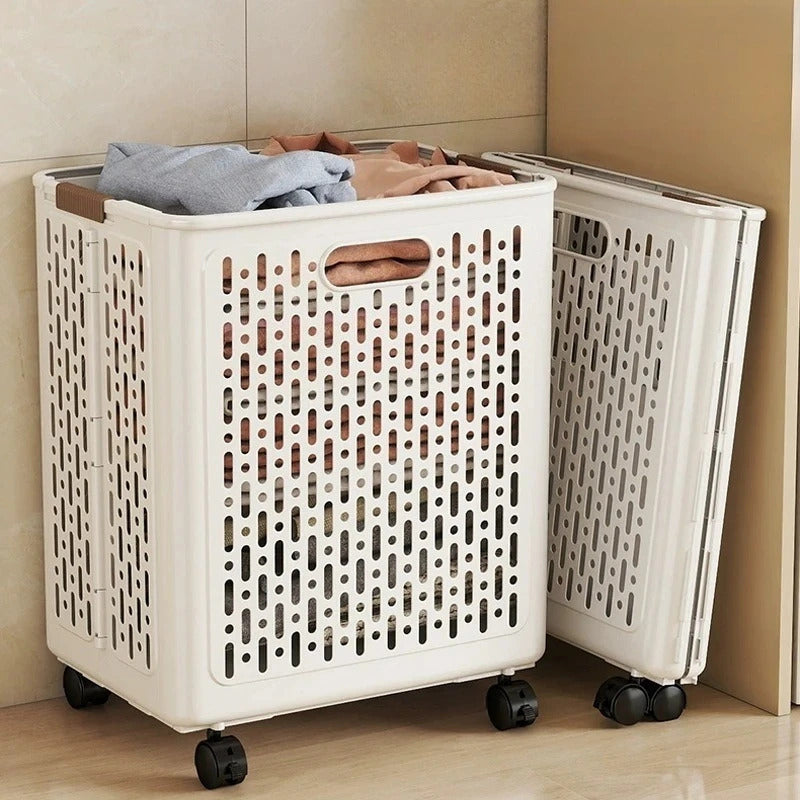 Foldable Dirty Laundry Storage Basket with Optional Wheels
