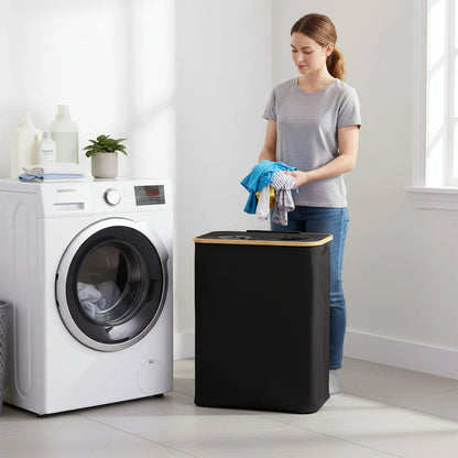 140L Foldable Oxford Double Layer Laundry Basket in Black