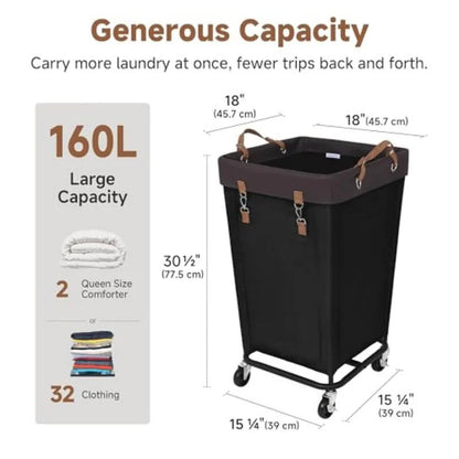 Large Wheeled Laundry Basket Household Storage Basket in Black