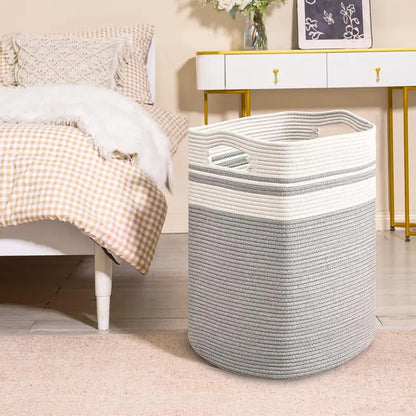 78L Foldable Fabric Rope Laundry Basket in Gray