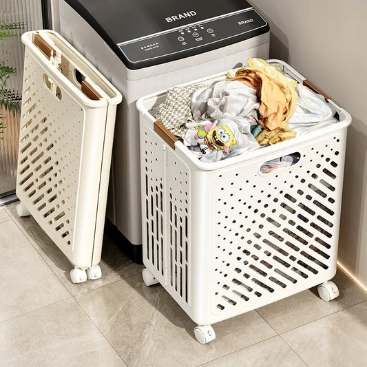 Foldable Dirty Laundry Storage Basket with Optional Wheels