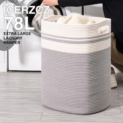 78L Foldable Fabric Rope Laundry Basket in Gray