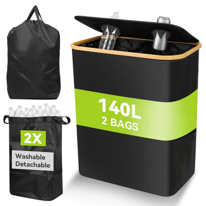 140L Foldable Oxford Double Layer Laundry Basket in Black