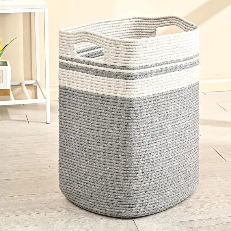 78L Foldable Fabric Rope Laundry Basket in Gray