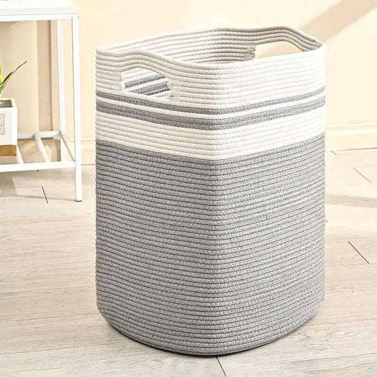 78L Foldable Fabric Rope Laundry Basket in Gray