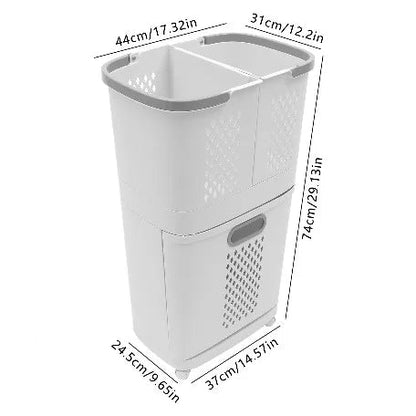 Double Layer Rolling Laundry Basket for Laundry Room in Ivory