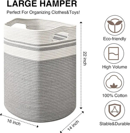 78L Foldable Fabric Rope Laundry Basket in Gray