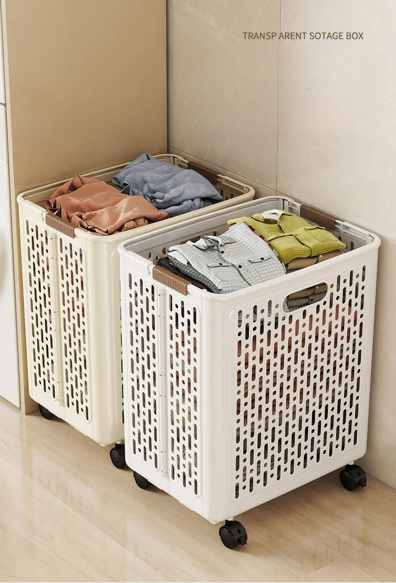 Foldable Dirty Laundry Storage Basket with Optional Wheels