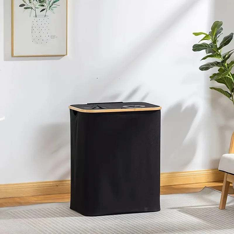 140L Foldable Oxford Double Layer Laundry Basket in Black