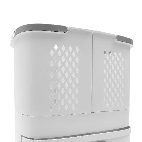 Double Layer Rolling Laundry Basket for Laundry Room in Ivory