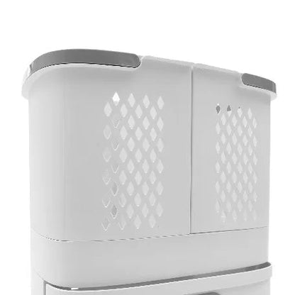 Double Layer Rolling Laundry Basket for Laundry Room in Ivory