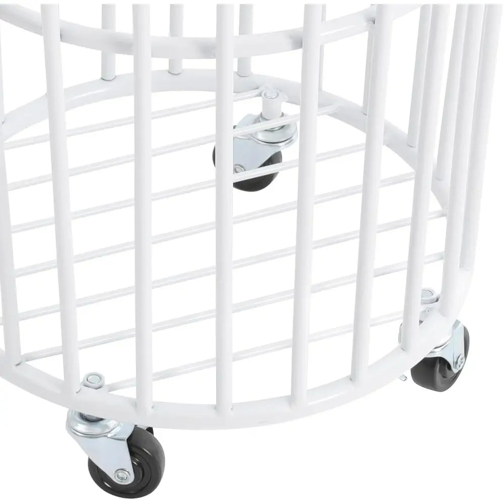 Metal Laundry Basket with Wheels Portable Storage Basket in White