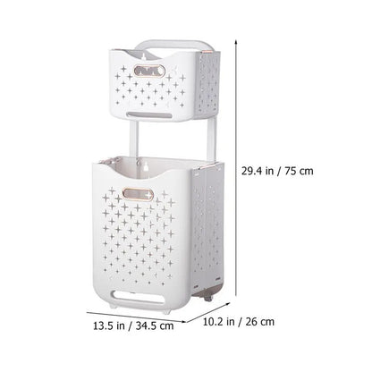 Foldable Double Layer Laundry Basket for Bathrooms in White