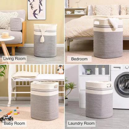 78L Foldable Fabric Rope Laundry Basket in Gray