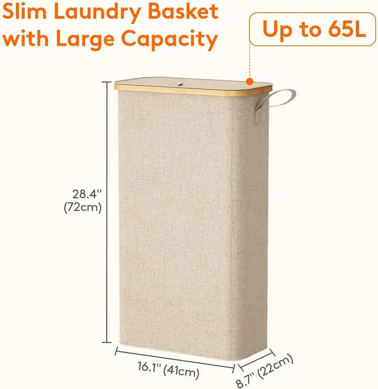 65 Liter Laundry Basket with Detachable Lid in Beige