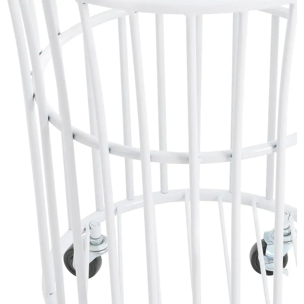 Metal Laundry Basket with Wheels Portable Storage Basket in White