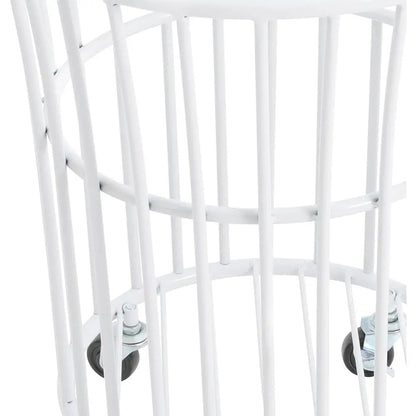 Metal Laundry Basket with Wheels Portable Storage Basket in White