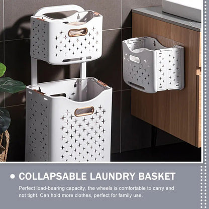 Foldable Double Layer Laundry Basket for Bathrooms in White