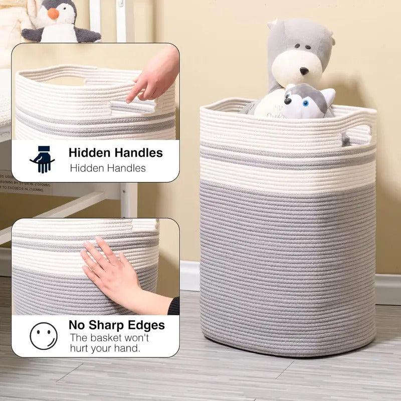 78L Foldable Fabric Rope Laundry Basket in Gray