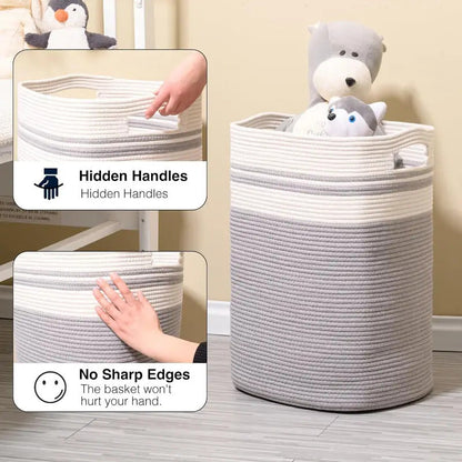 78L Foldable Fabric Rope Laundry Basket in Gray