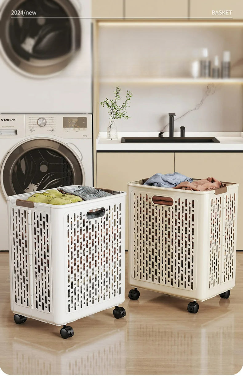 Foldable Dirty Laundry Storage Basket with Optional Wheels