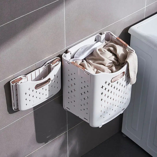 Foldable Double Layer Laundry Basket for Bathrooms in White