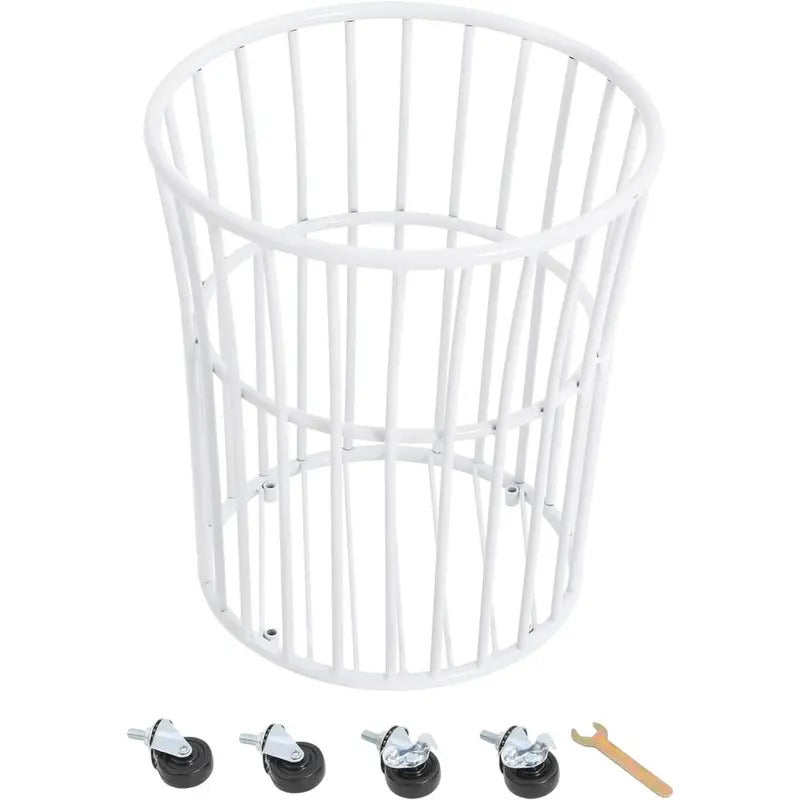 Metal Laundry Basket with Wheels Portable Storage Basket in White