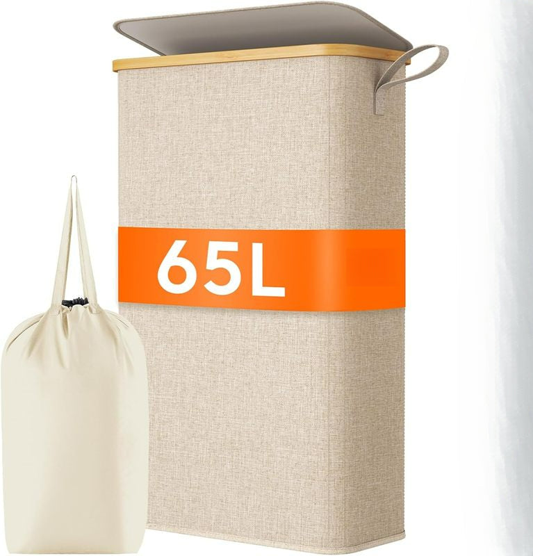 65 Liter Laundry Basket with Detachable Lid in Beige