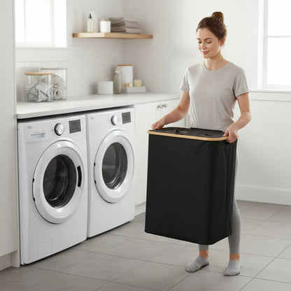 140L Foldable Oxford Double Layer Laundry Basket in Black