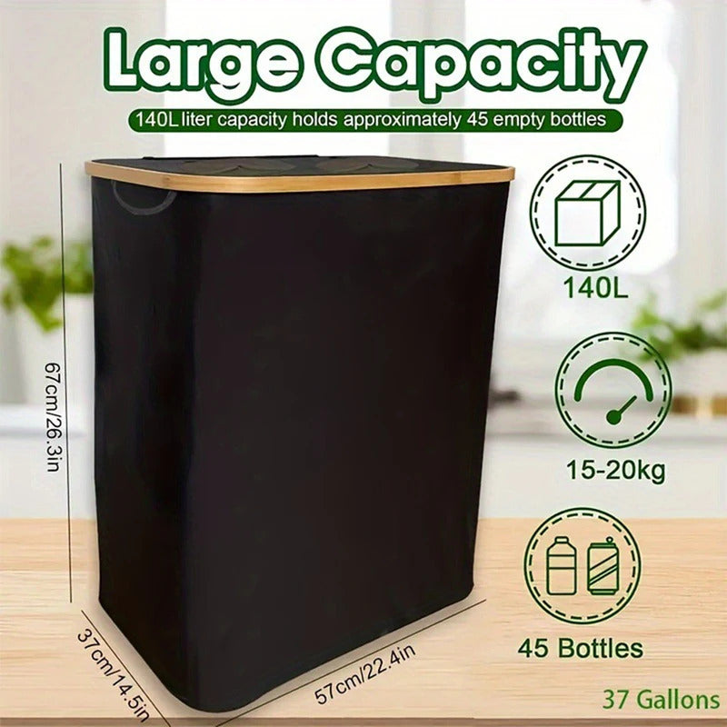 140L Foldable Oxford Double Layer Laundry Basket in Black
