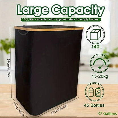 140L Foldable Oxford Double Layer Laundry Basket in Black