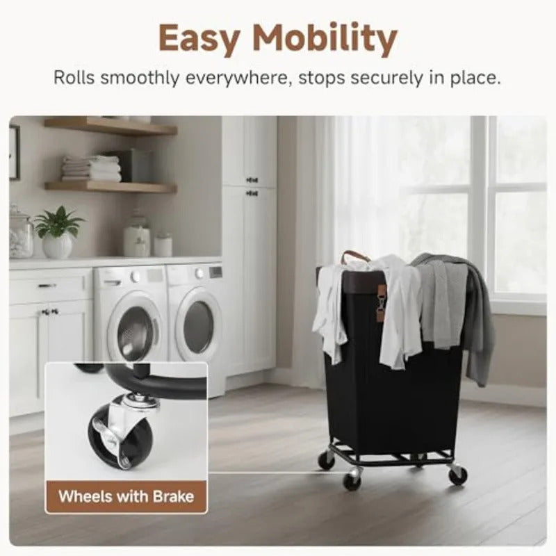Large Wheeled Laundry Basket Household Storage Basket in Black