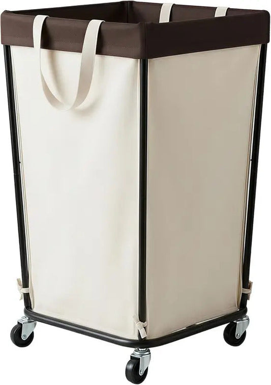 Wheeled Laundry Basket with Laundry Bag for Bathroom in Beige